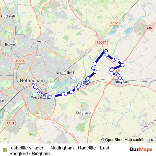 rushcliffe villager bus Line Map