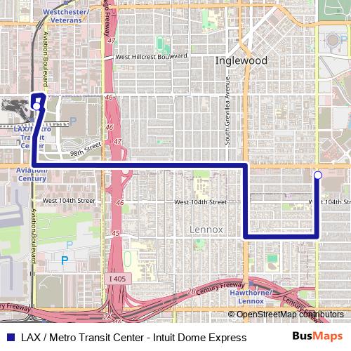 LAX / Metro Transit Center - Intuit Dome Express bus Line Map