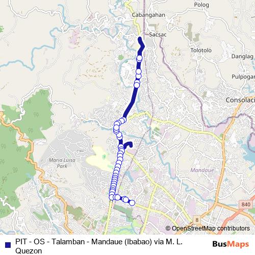 PIT - OS - Talamban - Mandaue (Ibabao) via M. L. Quezon bus Line Map
