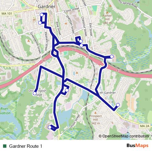 Gardner Route 1 bus Line Map