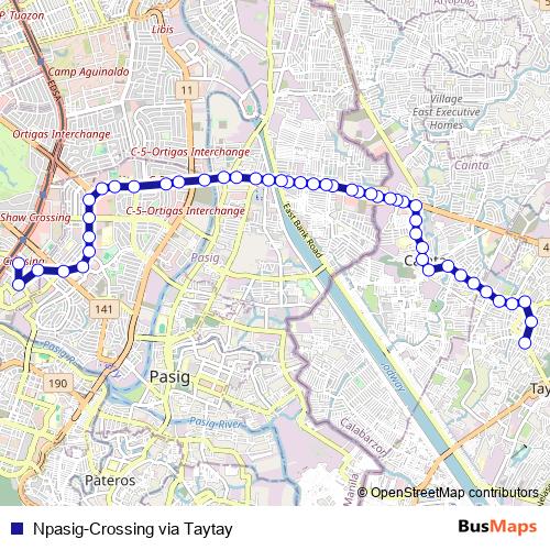 Npasig-Crossing via Taytay bus Line Map