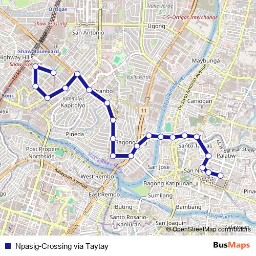 Npasig-Crossing via Taytay bus Line Map