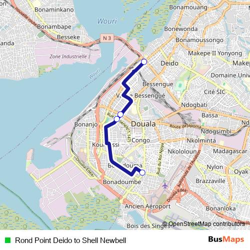 Rond Point Deido to Shell Newbell bus Line Map