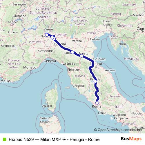 Flixbus N539 bus Line Map