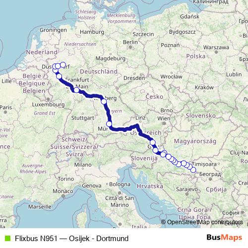 Flixbus N951 bus Line Map