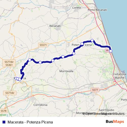 Macerata - Potenza Picena bus Line Map
