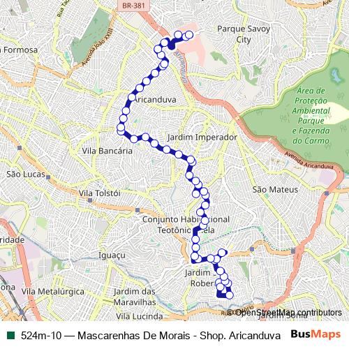 524m-10 bus Line Map
