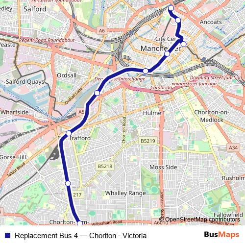Replacement Bus 4 tram Line Map