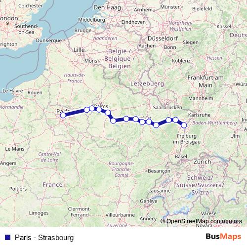 Paris - Strasbourg bus Line Map
