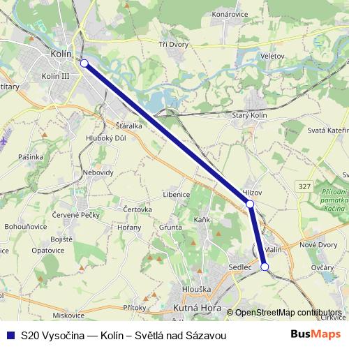S20 Vysočina rail Line Map