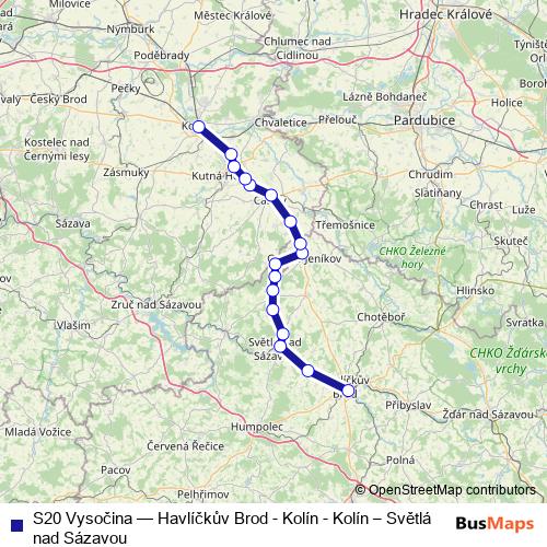 S20 Vysočina rail Line Map