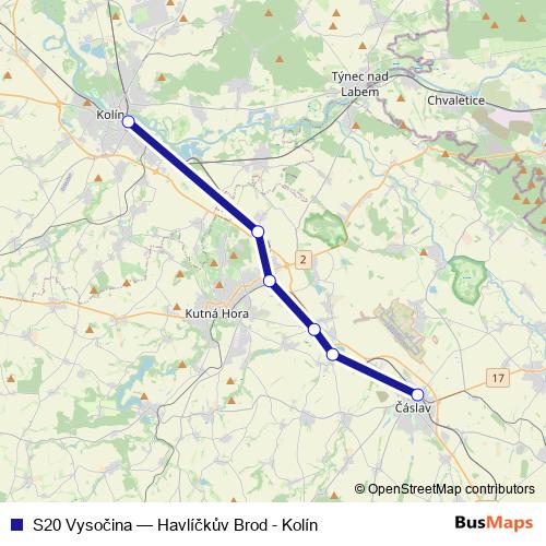 S20 Vysočina rail Line Map