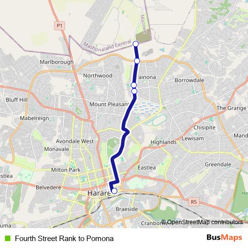 Fourth Street Rank to Pomona bus Line Map