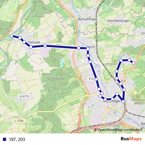 197, 203 bus Line Map