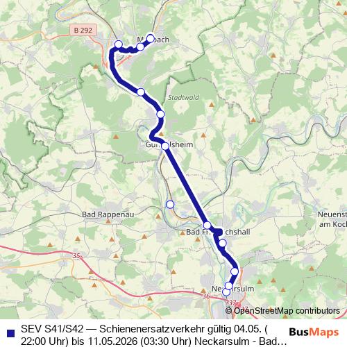SEV S41/S42 bus Line Map