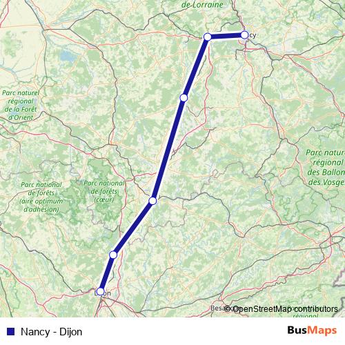 Nancy - Dijon bus Line Map