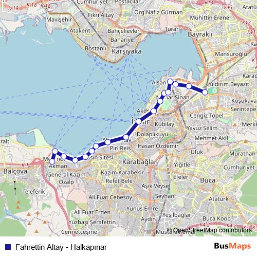 Fahrettin Altay - Halkapınar tram Line Map