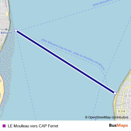 LE Moulleau vers CAP Ferret ferry Line Map