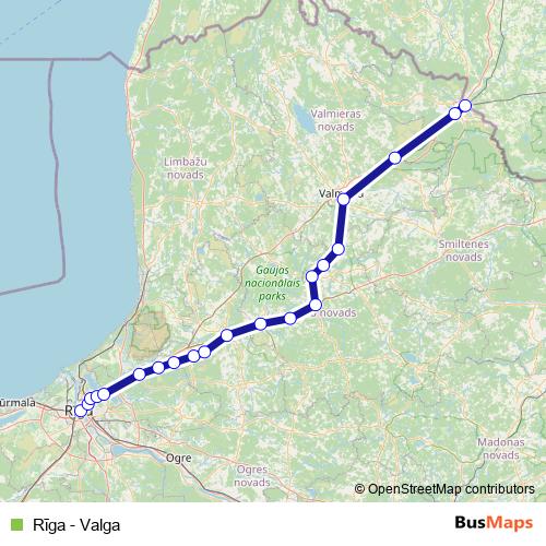 Rīga - Valga rail Line Map