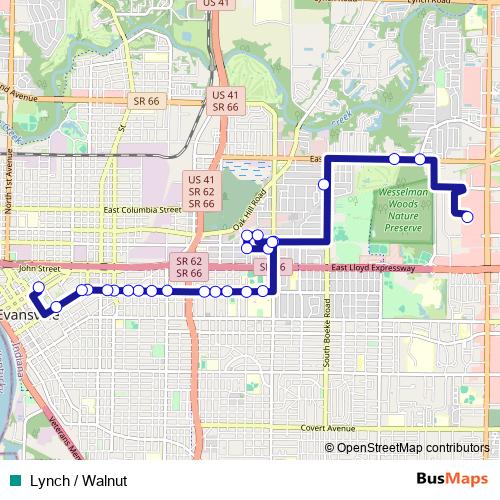 Lynch / Walnut bus Line Map