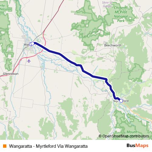 Wangaratta - Myrtleford Via Wangaratta bus Line Map