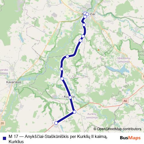 M 17 bus Line Map