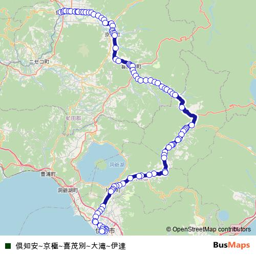 倶知安~京極~喜茂別~大滝~伊達 bus Line Map