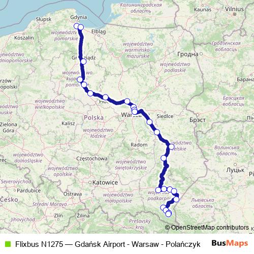 Flixbus N1275 bus Line Map
