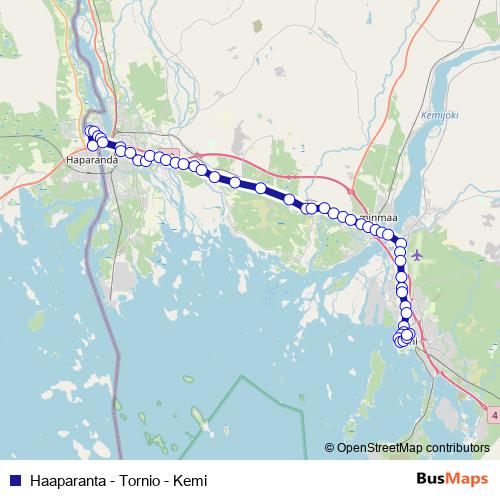 Haaparanta - Tornio - Kemi bus Line Map