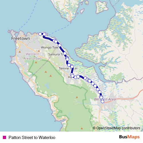Patton Street to Waterloo bus Line Map