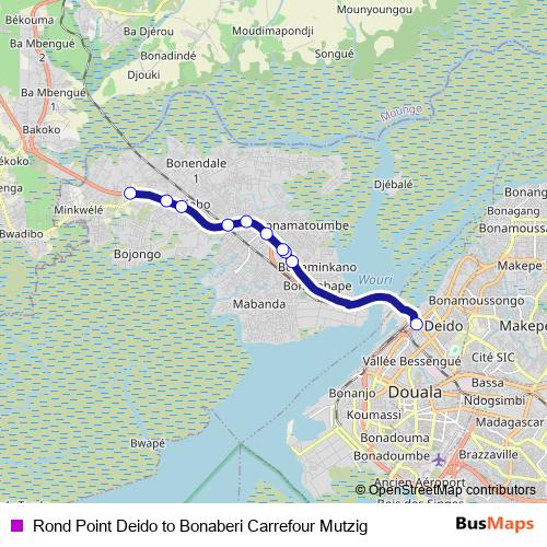 Rond Point Deido to Bonaberi Carrefour Mutzig bus Line Map