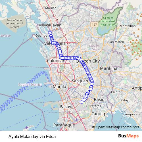 Ayala Malanday via Edsa bus Line Map