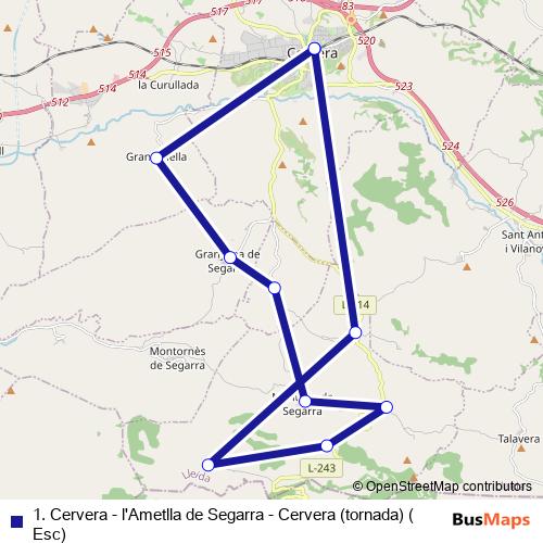 1. Cervera - l'Ametlla de Segarra - Cervera (tornada) (Esc) bus Line Map