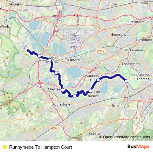 Runnymede To Hampton Court ferry Line Map