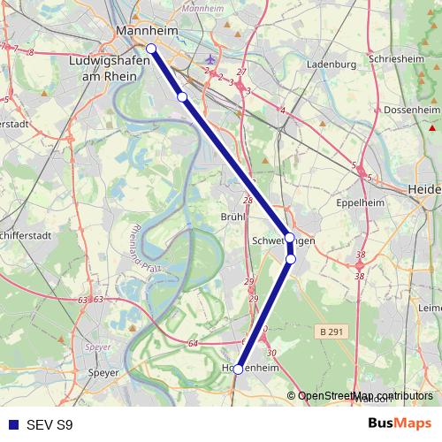 SEV S9 rail Line Map