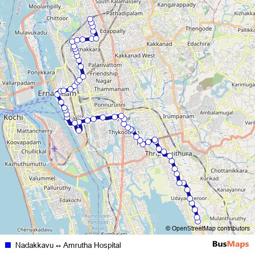 Nadakkavu ↔ Amrutha Hospital bus Line Map