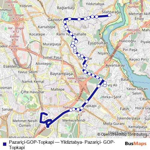 Pazariçi-GOP-Topkapi bus Line Map