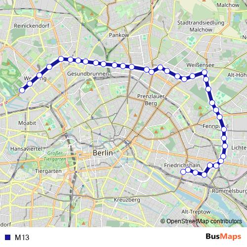 M13 tram Line Map