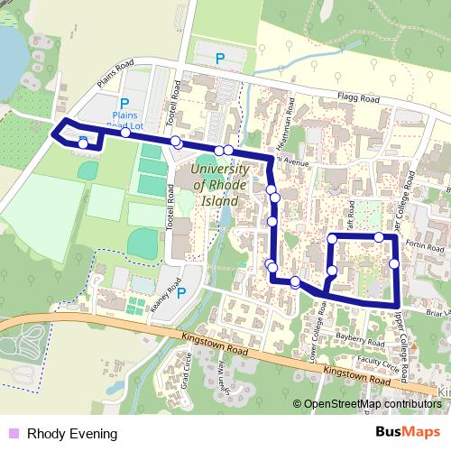 Rhody Evening bus Line Map