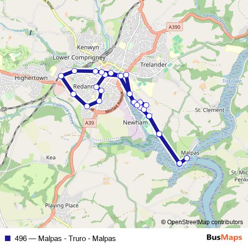 496 bus Line Map