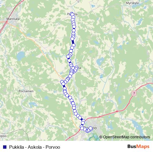 Pukkila - Askola - Porvoo bus Line Map