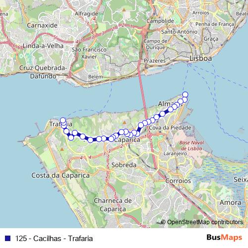 125 - Cacilhas - Trafaria bus Line Map