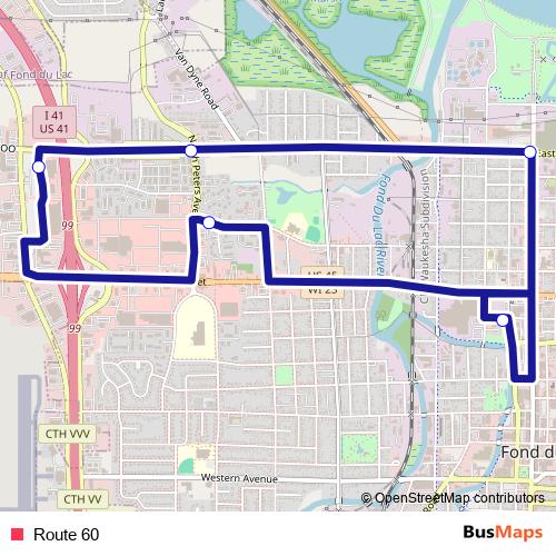 Route 60 bus Line Map