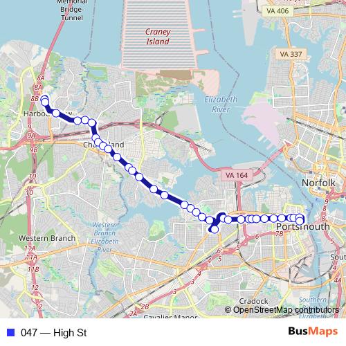 047 bus Line Map