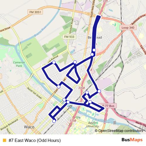 #7 East Waco (Odd Hours) bus Line Map