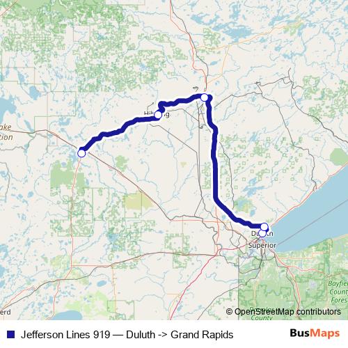 Jefferson Lines 919 bus Line Map