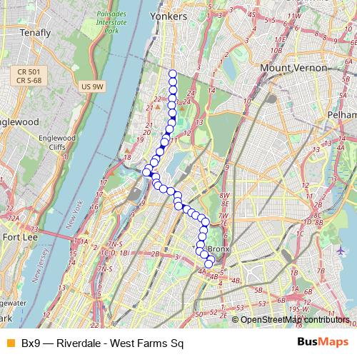 Bx9 bus Line Map