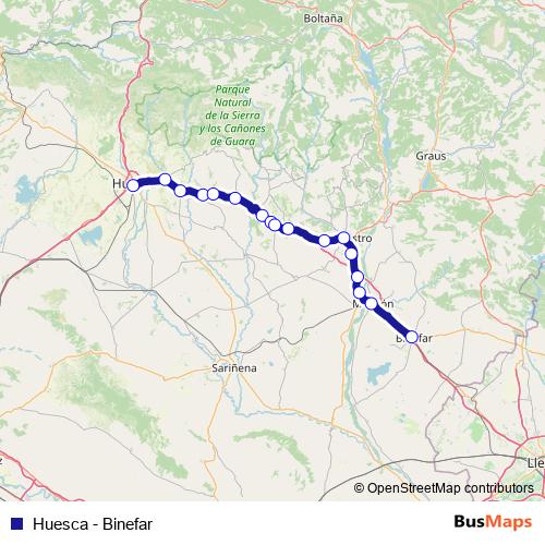 Huesca - Binefar bus Line Map