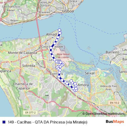 149 - Cacilhas - QTA DA Princesa (via Miratejo) bus Line Map