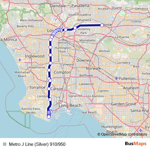 Metro J Line (Silver) 910/950 bus Line Map